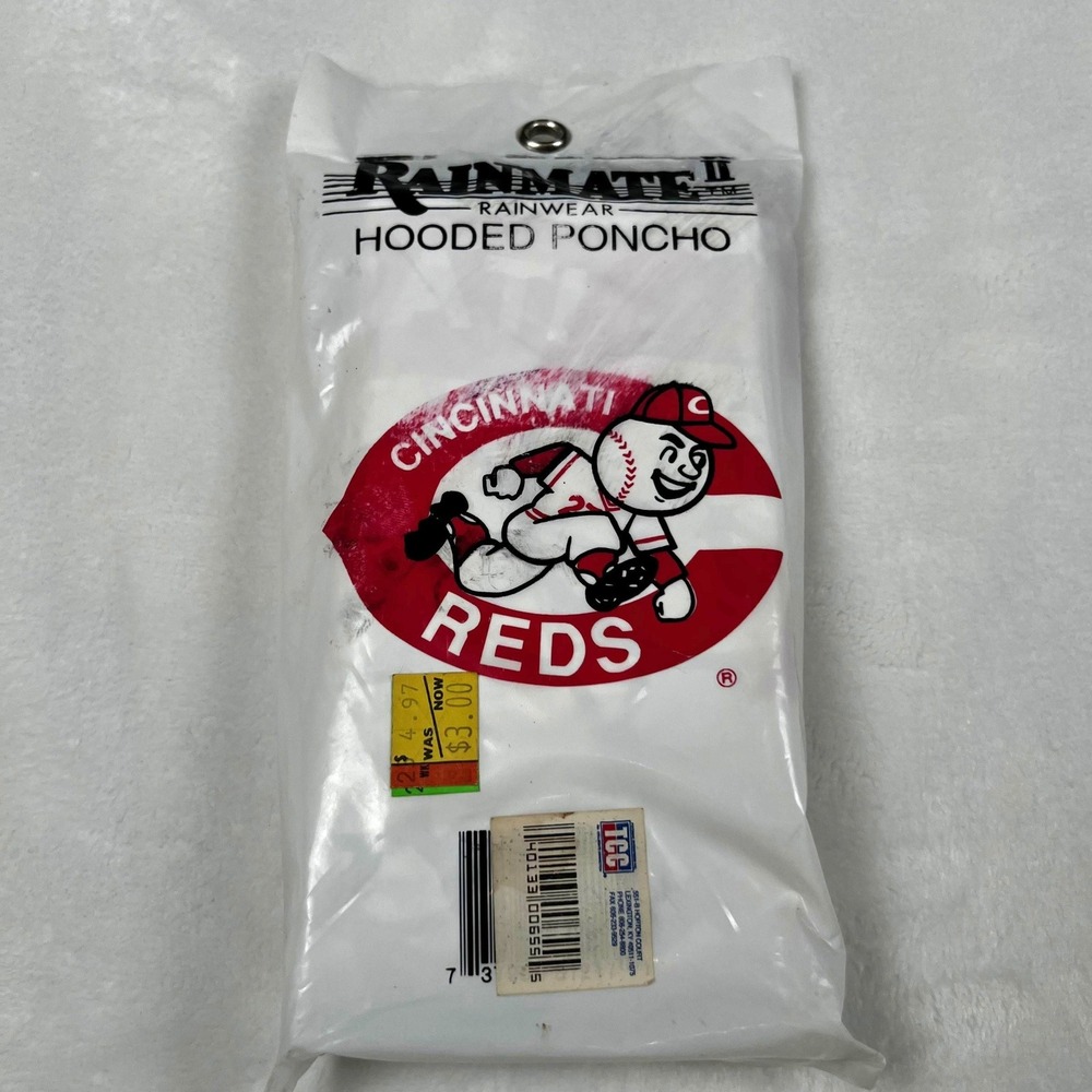 Vintage Cincinnati Reds Rainmate II Hooded Poncho MLB Baseball White OSFA